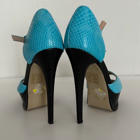 NEW SCENE Platform Stiletto High Heels Y2K Snakeskin Aqua Blue w Black Size 7.5 - Picture 5 of 11